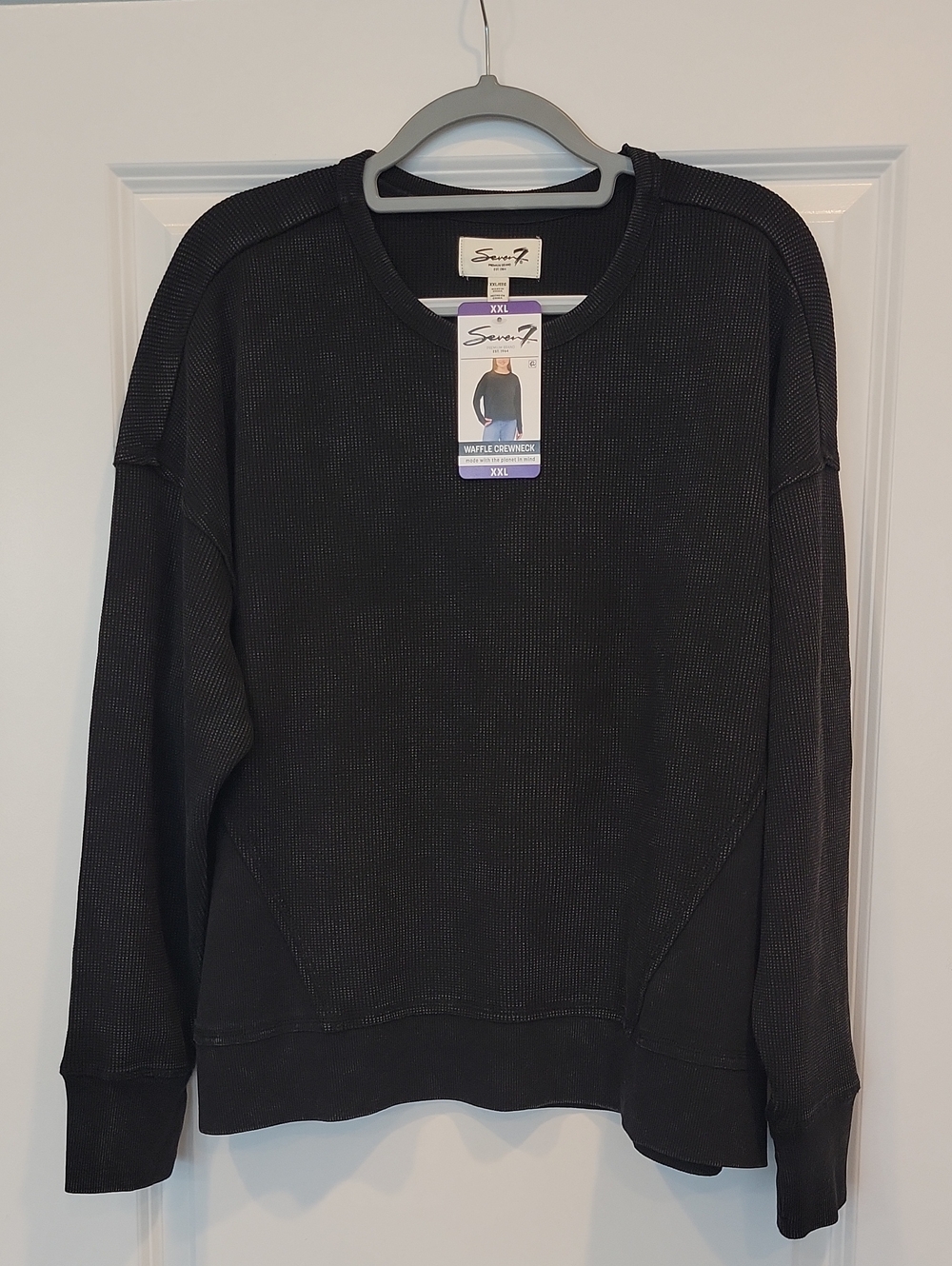 Seven7 Women's Long Sleeve Waffle Knit Crewneck Top In Black Size XXL NWT